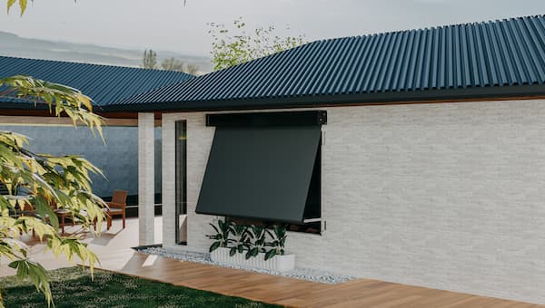 auto lock arm awnings on modern home