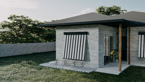 Side view of auto lock arm awning, highlighting its streamlined design and secure locking system.