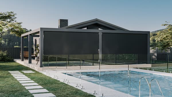 crank operated awning on modern outdoor area