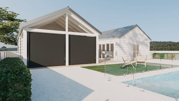 motorised awning in modern outdoor area