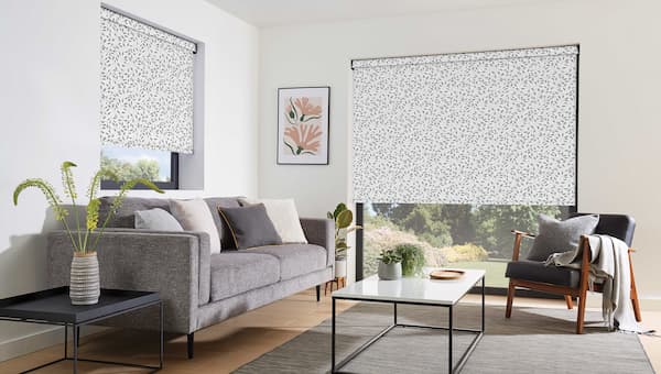 pattern roller blinds in living room