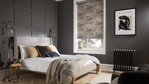 textured roman blind in bedroom