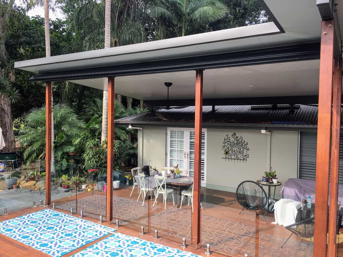 Piccolo folding arm awning installed on patio area